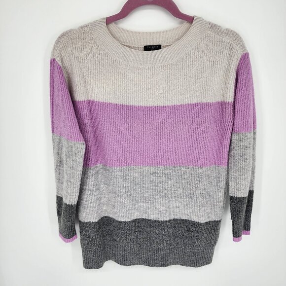 3/$25 3 Talbots Color Block Sweater SP Pullover Crew Neck Ribbed Striped Long - Picture 2 of 7